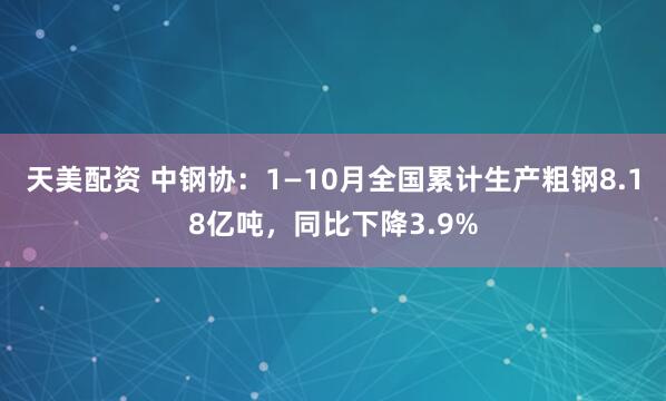 天美配资 中钢协:1—10月全国累计生产粗钢8.18亿吨,同比下降3.9%